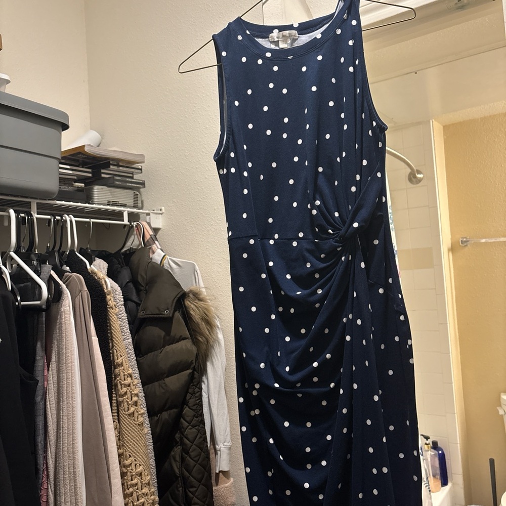 Nine Britton Navy and White Polka Dot Midi Dress